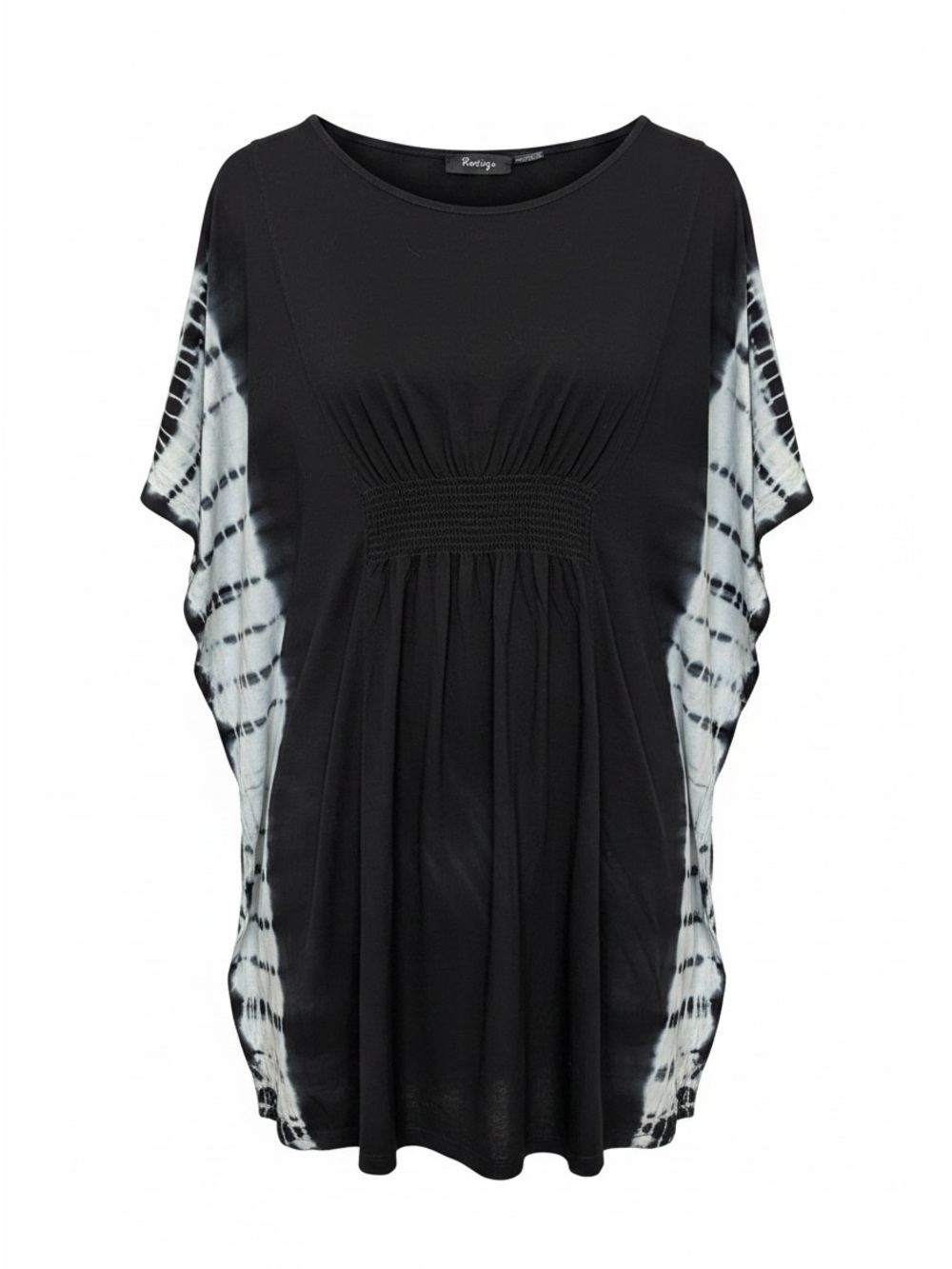 Raviya Black Tunic with White Tie-Dye Sleeve Panels - Picture 1 of 6